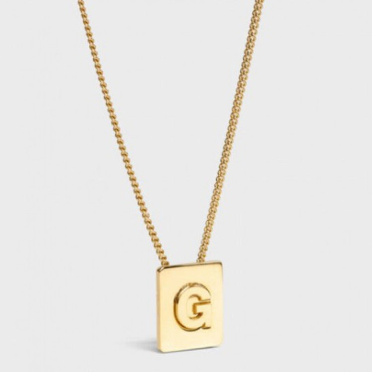 Parisian Initial Square Pendant Necklace 18K Glittering Craft