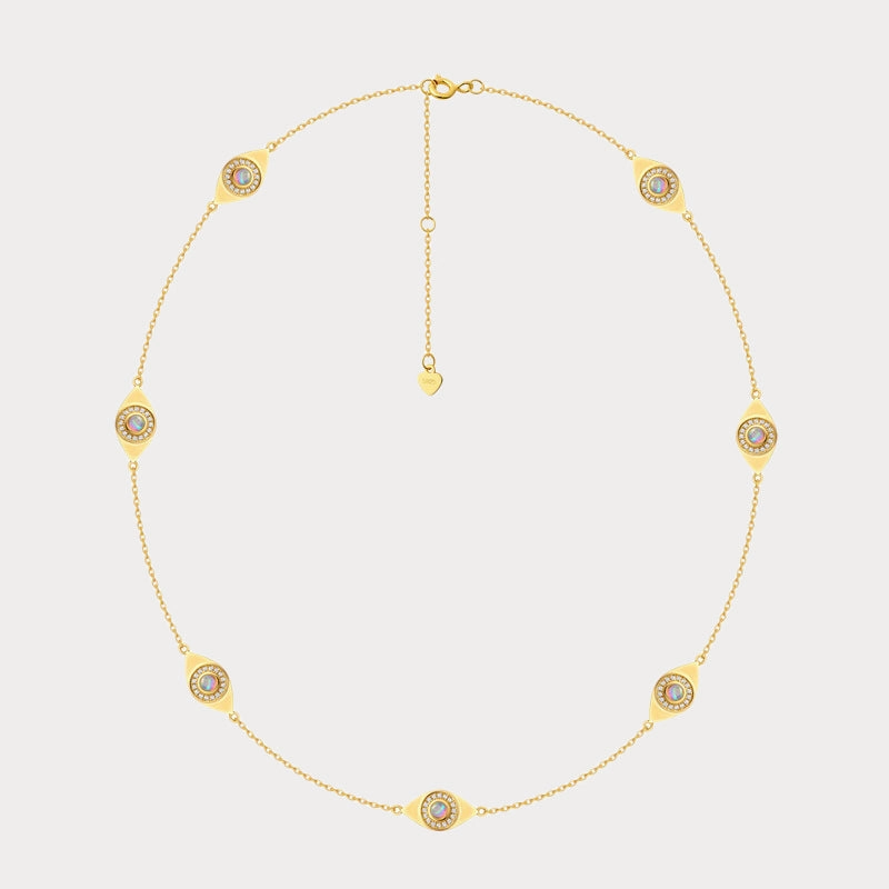 Shiny Glam Pure Highlight Opal Evil Eye Station Necklace