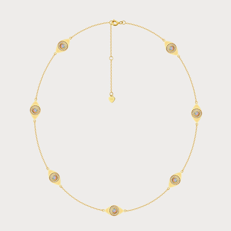 Crafted Detail Opal Evil Eye Station Necklace