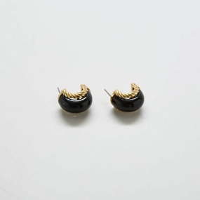 Smooth Finish Refined Texture Vintage Kenneth Jay Lane Black and Gold Mini Half-hoop Earrings