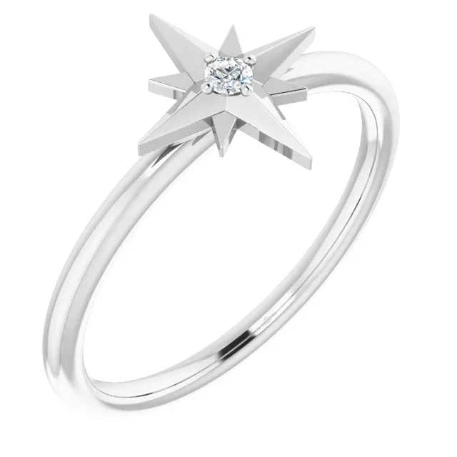 14K White .03 CT Diamond Star Ring Fashion Revolution