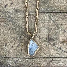 Shimmering Design Refined Lines Guardian Pendant - Aquamarine   Brass