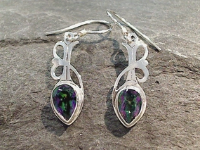 Round Embellishment Beautiful Creation Mystic Topaz, Sterling Silver Earrings