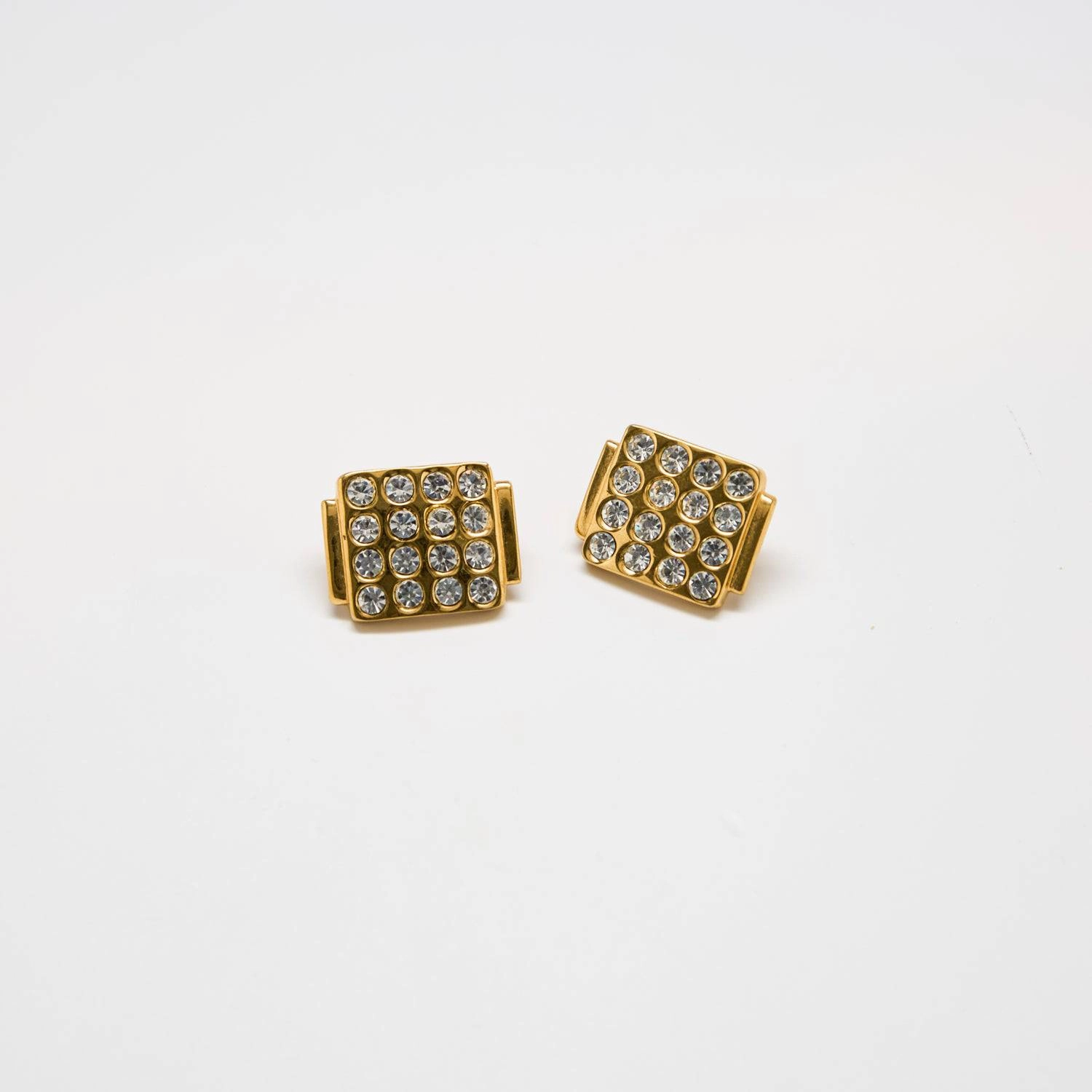 Neat Detail Vintage Monet Pav?? Square Earrings