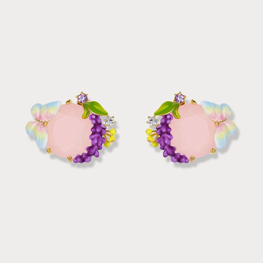 Chic Fusion Pink Crystal Lavender Butterfly Earrings