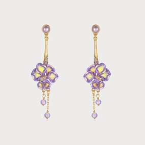 Sturdy Element Refined Piece Iris Flower Crystal Drop Earrings