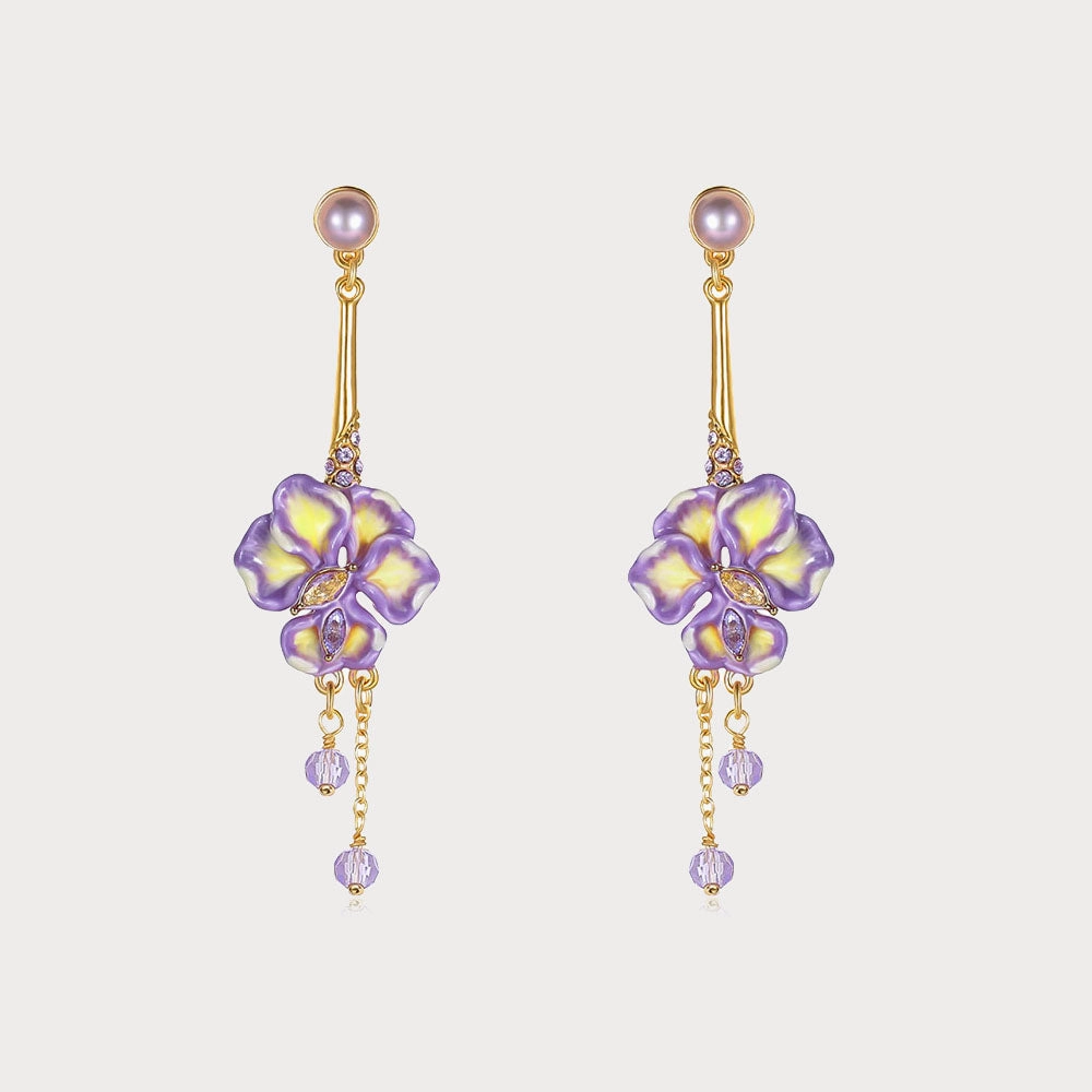 Designer Craft Iris Flower Crystal Drop Earrings