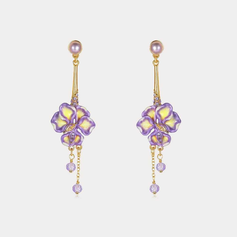 Sturdy Element Refined Piece Iris Flower Crystal Drop Earrings