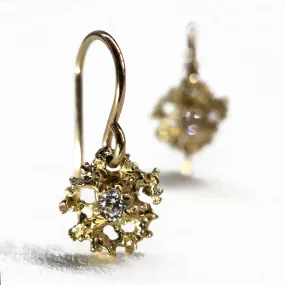 Star Earrings  - 14ky Gold   Diamonds Cool Contrast Timeless Pair