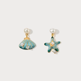 Starfish Shell Pearl Earrings Shiny Accent Modern Style