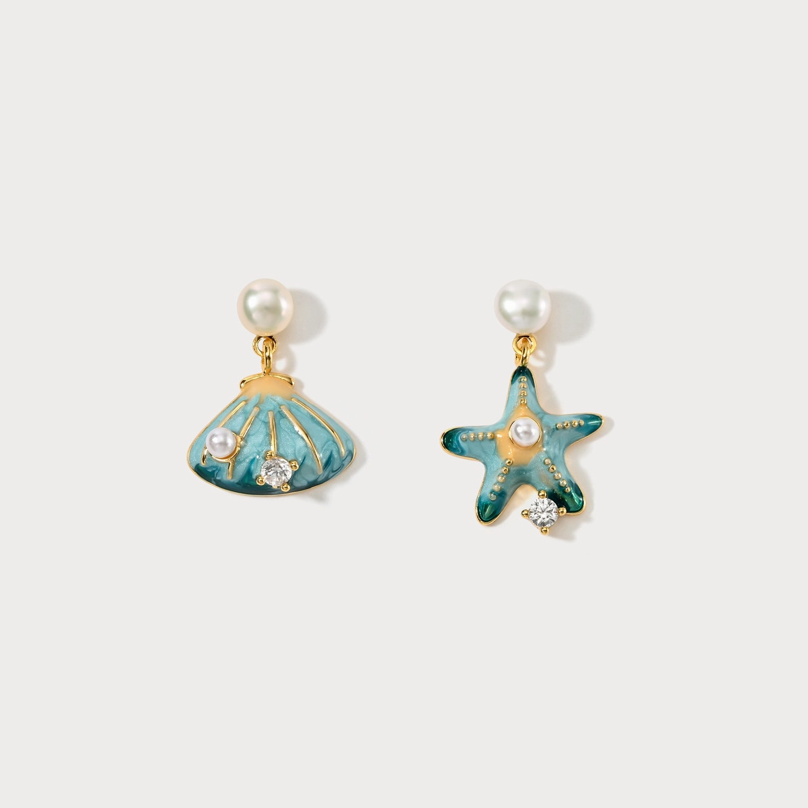 Starfish Shell Pearl Earrings Shiny Accent Modern Style