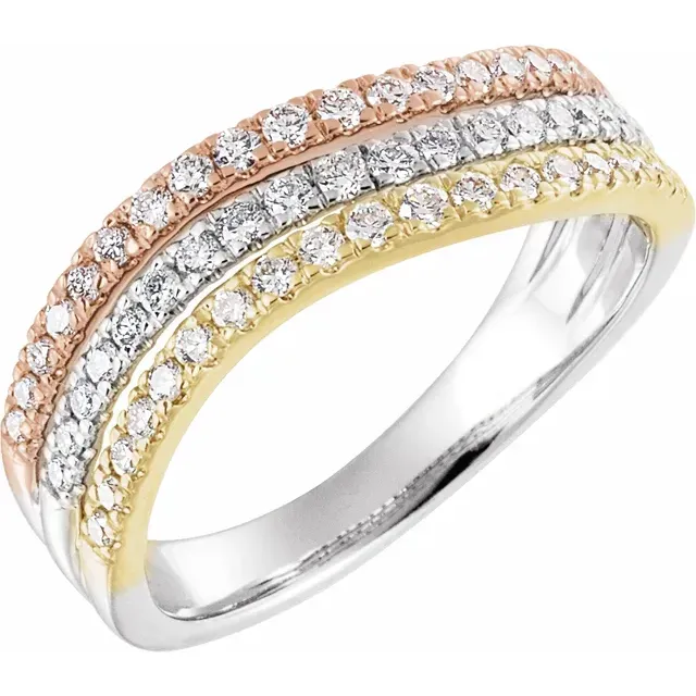 14K Tri-Color 1/2 CTW Diamond Stacked Ring Comfort Fit