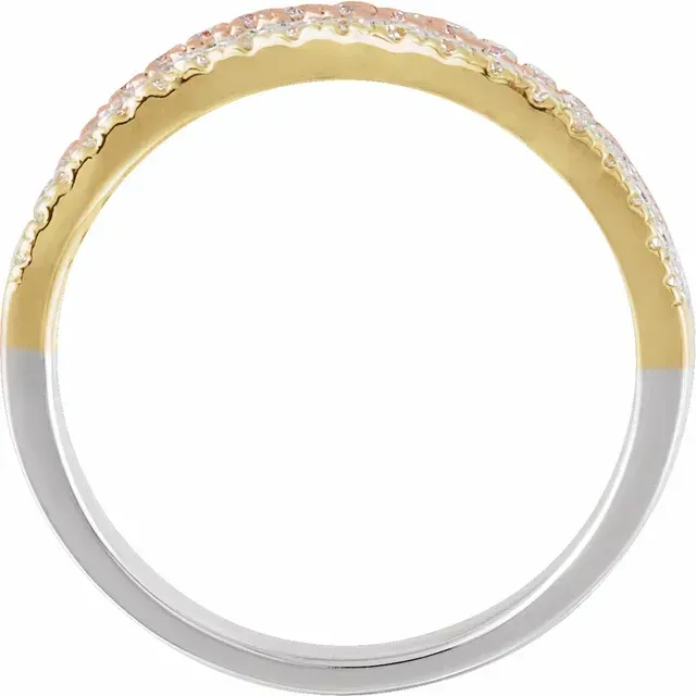 14K Tri-Color 1/2 CTW Diamond Stacked Ring Shiny appearance