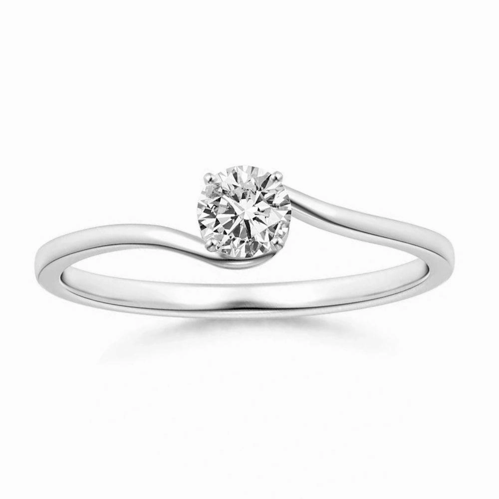 Classic Solitaire Round Lab Grown Diamond Twist Promise Ring Daytime Sparkle Ethereal Accent
