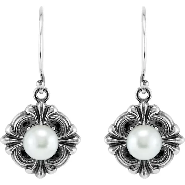 Sterling Silver 29.2x14.3 mm Victorian Style Earring Mounting for Pearl Fashionable Craft Timeless Shine Pieces