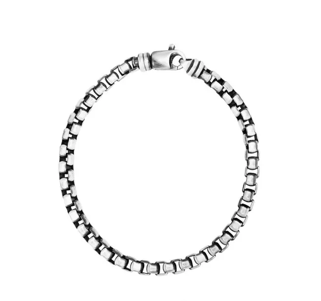 Elastic Loops Sterling Silver 5mm Men's Gunmetal Finish Round Box Bracelet with Lobster Clasp