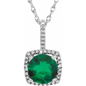 Artistic Form Sterling Silver 7 mm Lab-Grown Emerald & .015 CTW Diamond 18" Necklace