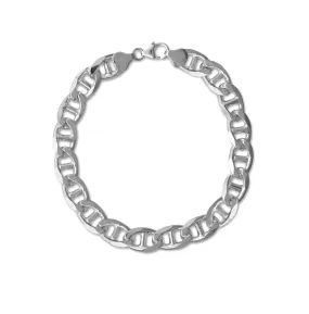Evening Detail Sterling Silver 9mm Flat Marina Chain Bracelet Mens Womens