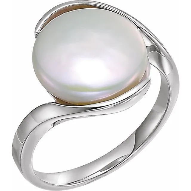Timeless Feature Custom Gifts Sterling Silver Cultured White Freshwater Pearl Coin Ring