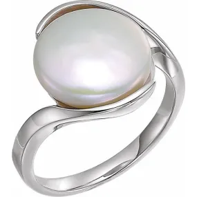 Timeless Feature Custom Gifts Sterling Silver Cultured White Freshwater Pearl Coin Ring