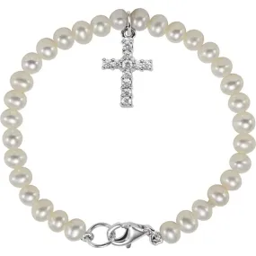 Wise investment Never-Ending Charm Sterling Silver Freshwater Pearl & Cubic Zirconia Cross 5.5" Bracelet