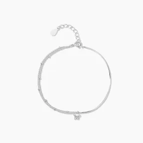 Spring Mood Minimalist Touch Sterling Silver Half-Beaded Bracelet with Spirit Star Zirconia