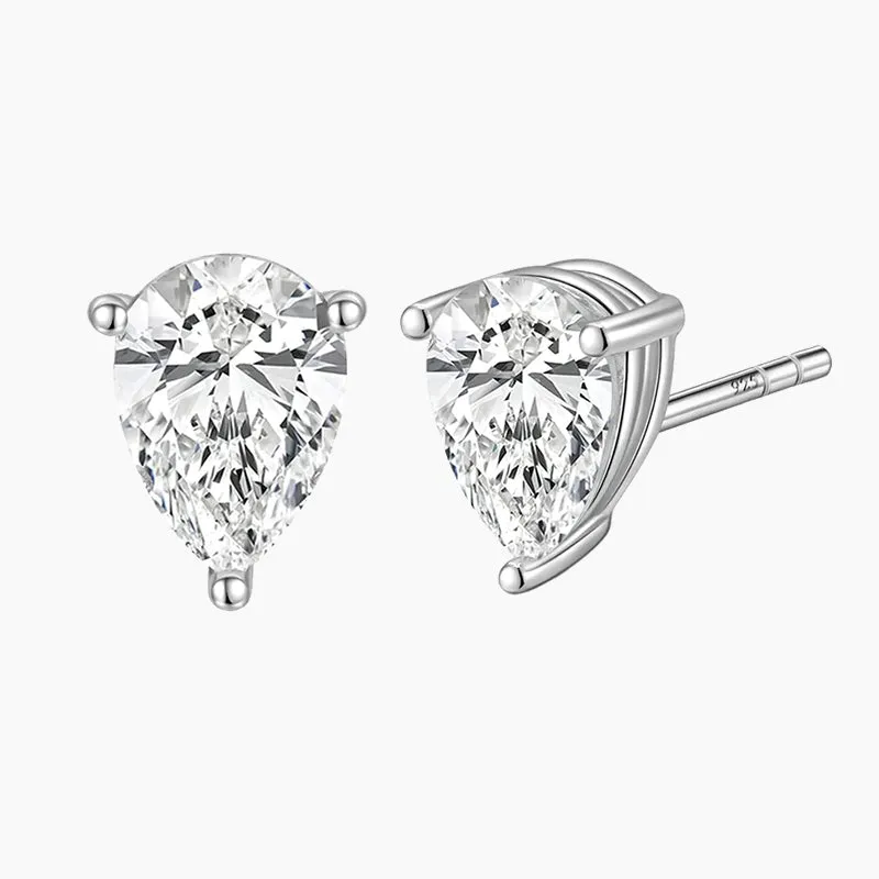 Dainty Detail Timeless Look Design Sterling Silver Pear-shaped Single Gemstone Earrings