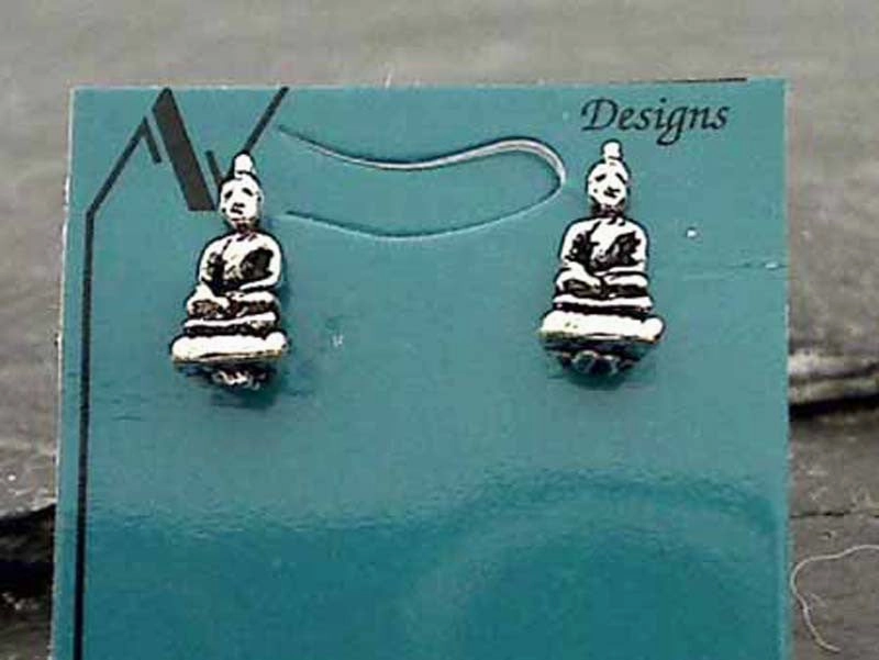 Holiday Ornament Pearlescent Accent Sterling Silver Buddha Stud Earrings
