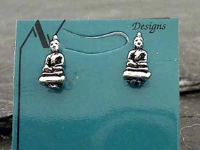 Holiday Ornament Pearlescent Accent Sterling Silver Buddha Stud Earrings