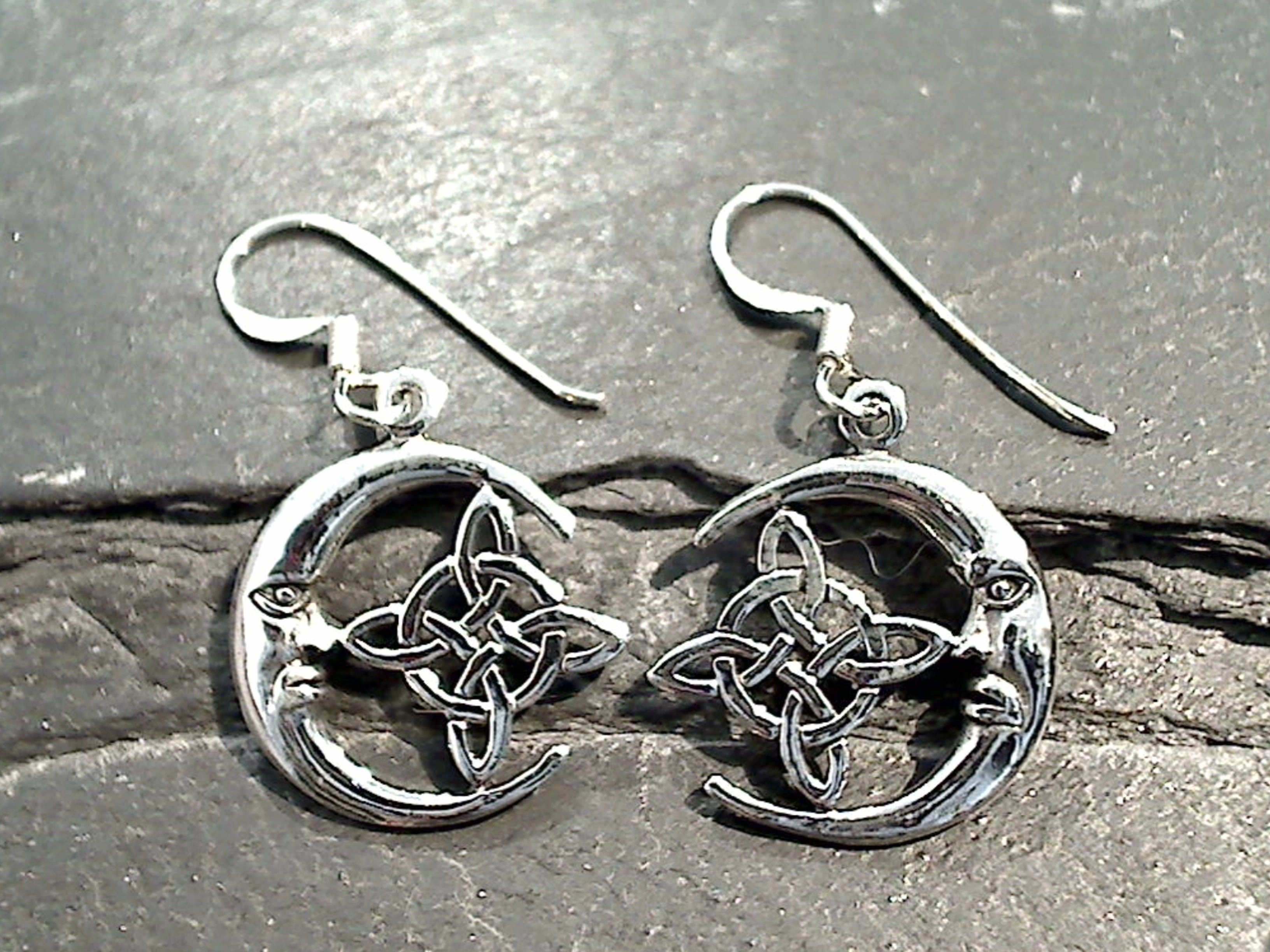 Vintage Appearance Sterling Silver Celtic Moon And Star Earrings