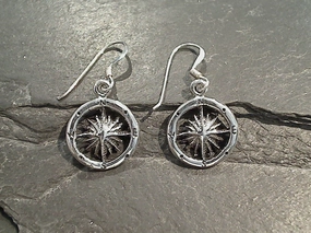 Handsome Embellishment Sterling Silver Compass Earrings