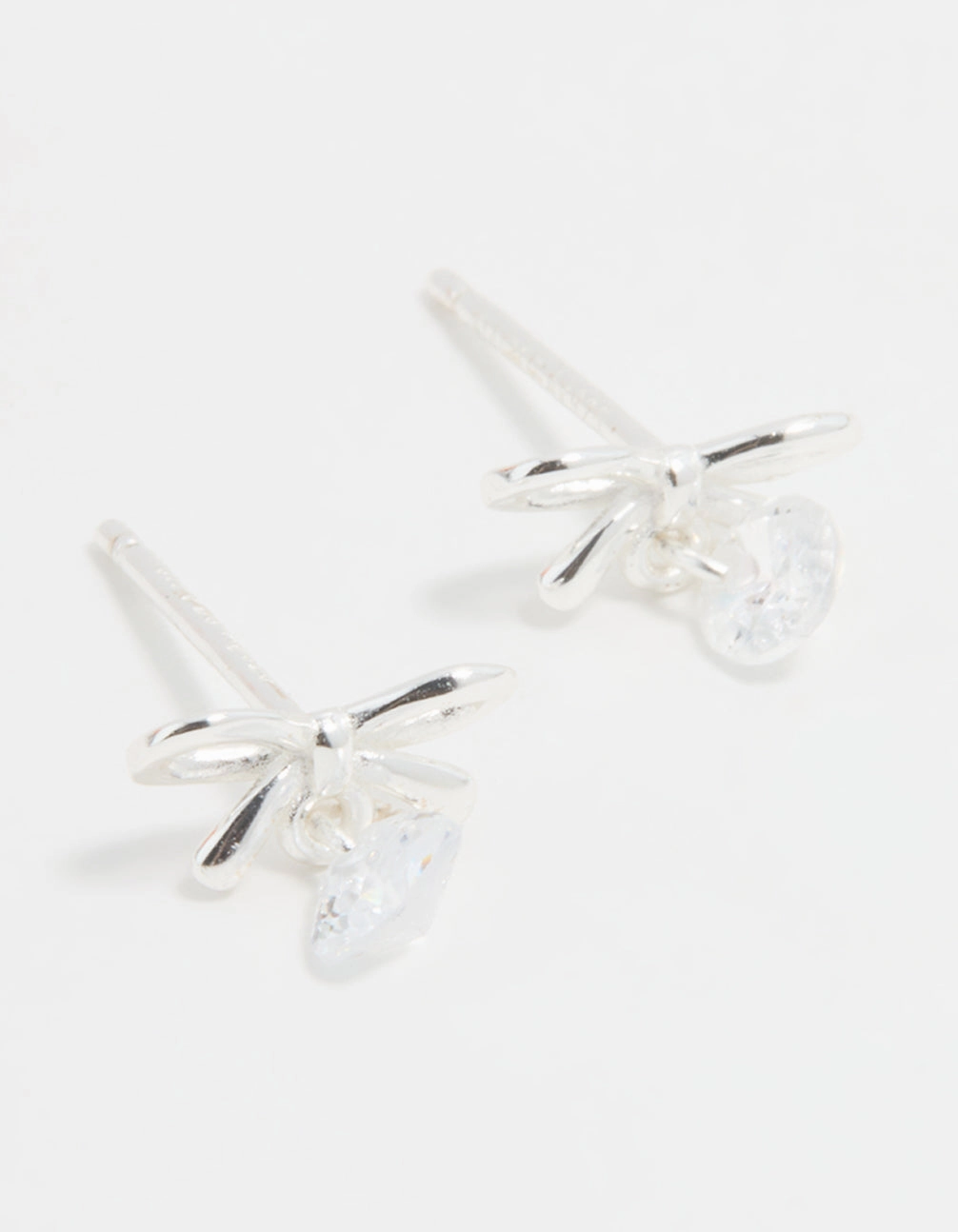 Sterling Silver Cubic Zirconia Bow & Drop Stud Earrings Simple Look