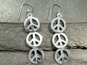 Sterling Silver Long Peace Sign Earrings Abstract Piece