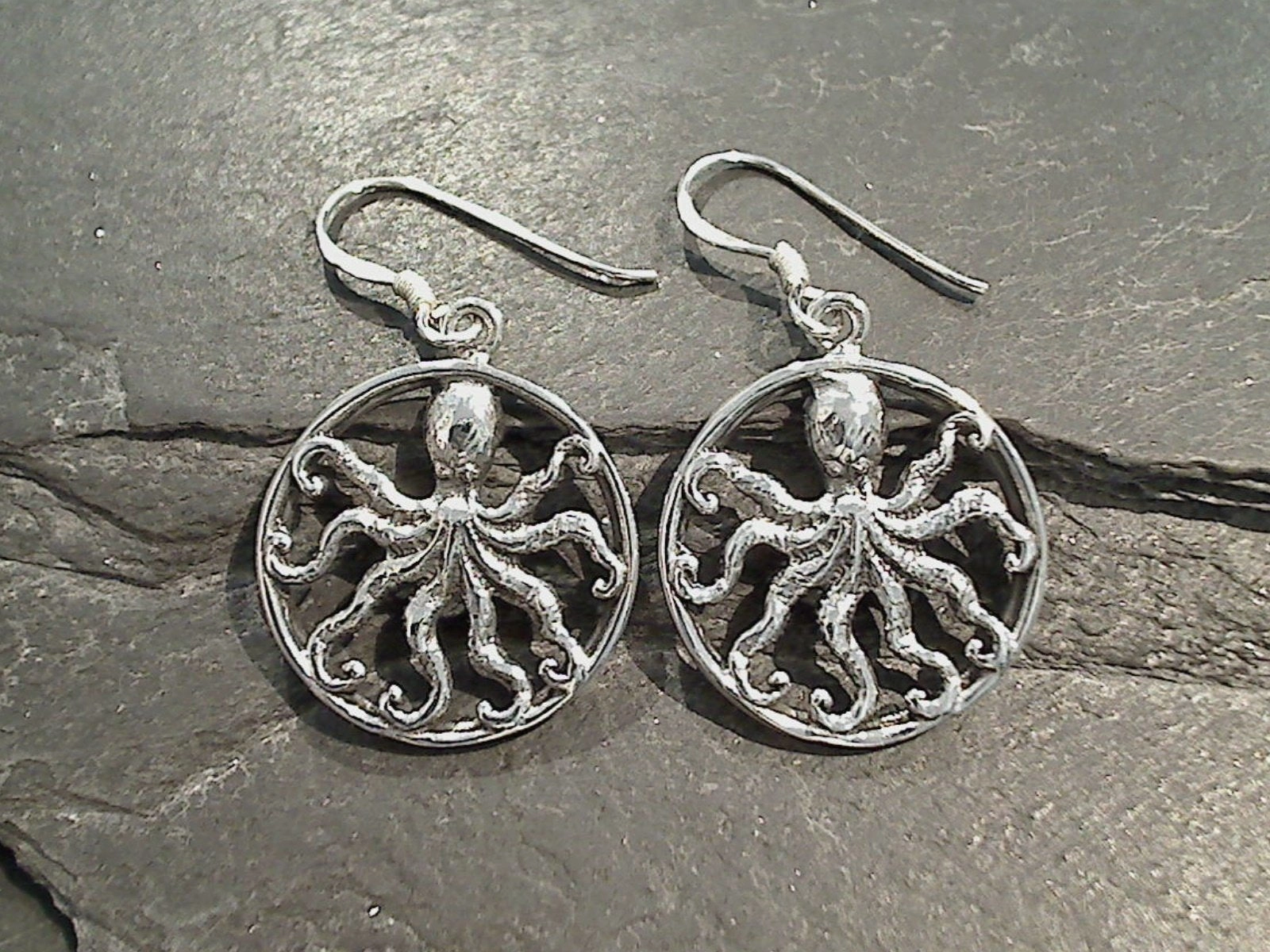 Durable Detail Night Accent Sterling Silver Octopus Earrings