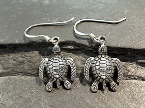 Lightweight Accent Sterling Silver Sea Turtle Earrings