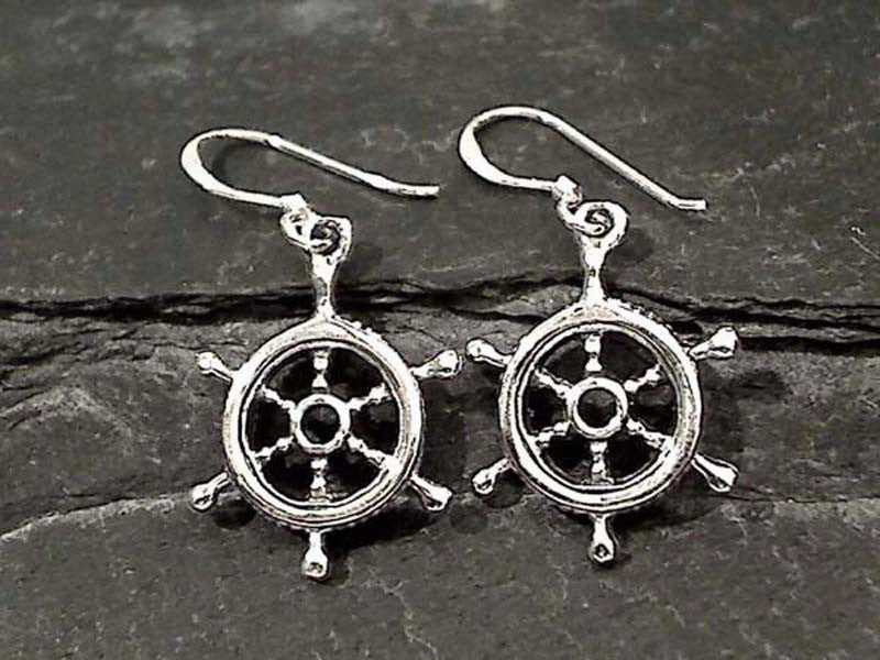 Sterling Silver Ship Whell Earrings Charming Jewelry Statement Decoration