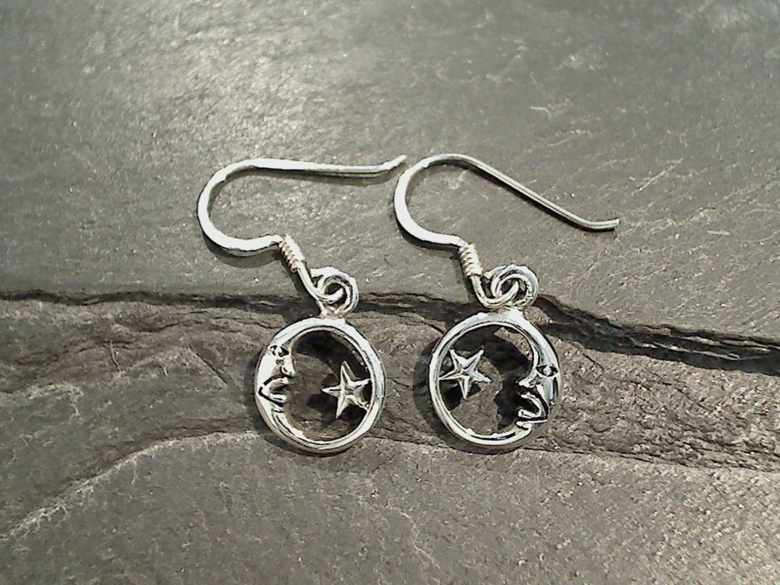 Luxurious Element Graceful Option Sterling Silver Small Moon And Star Earrings