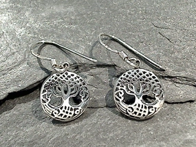 Sterling Silver Small Tree of Life Earrings Round Ornament Durable piece