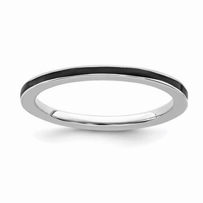 Sterling Silver Stackable Expressions Black Enameled 1.5mm Ring Fashionable Shine Finish Stylish Element