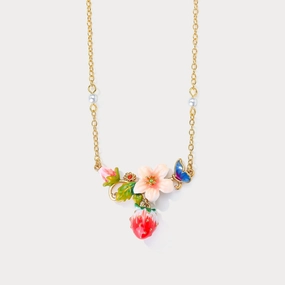 Retro accessory Strawberry Enamel Flower Necklace