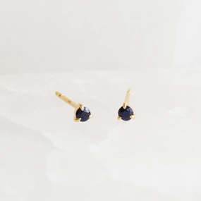 September Birthstone Stud Earrings 14k Gold - Blue Sapphire Modern Element