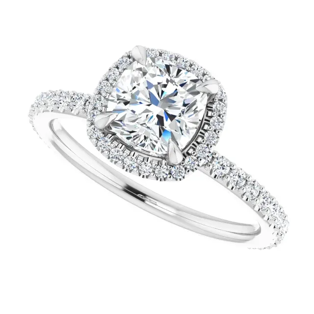 14K White 6 mm Cushion Forever One Moissanite & 1/3 CTW Diamond Engagement Ring All Size Fit Unique Craft