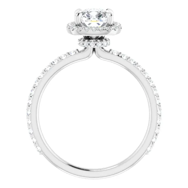 Lovely Appearance 14K White 6 mm Cushion Forever One Moissanite & 1/3 CTW Diamond Engagement Ring