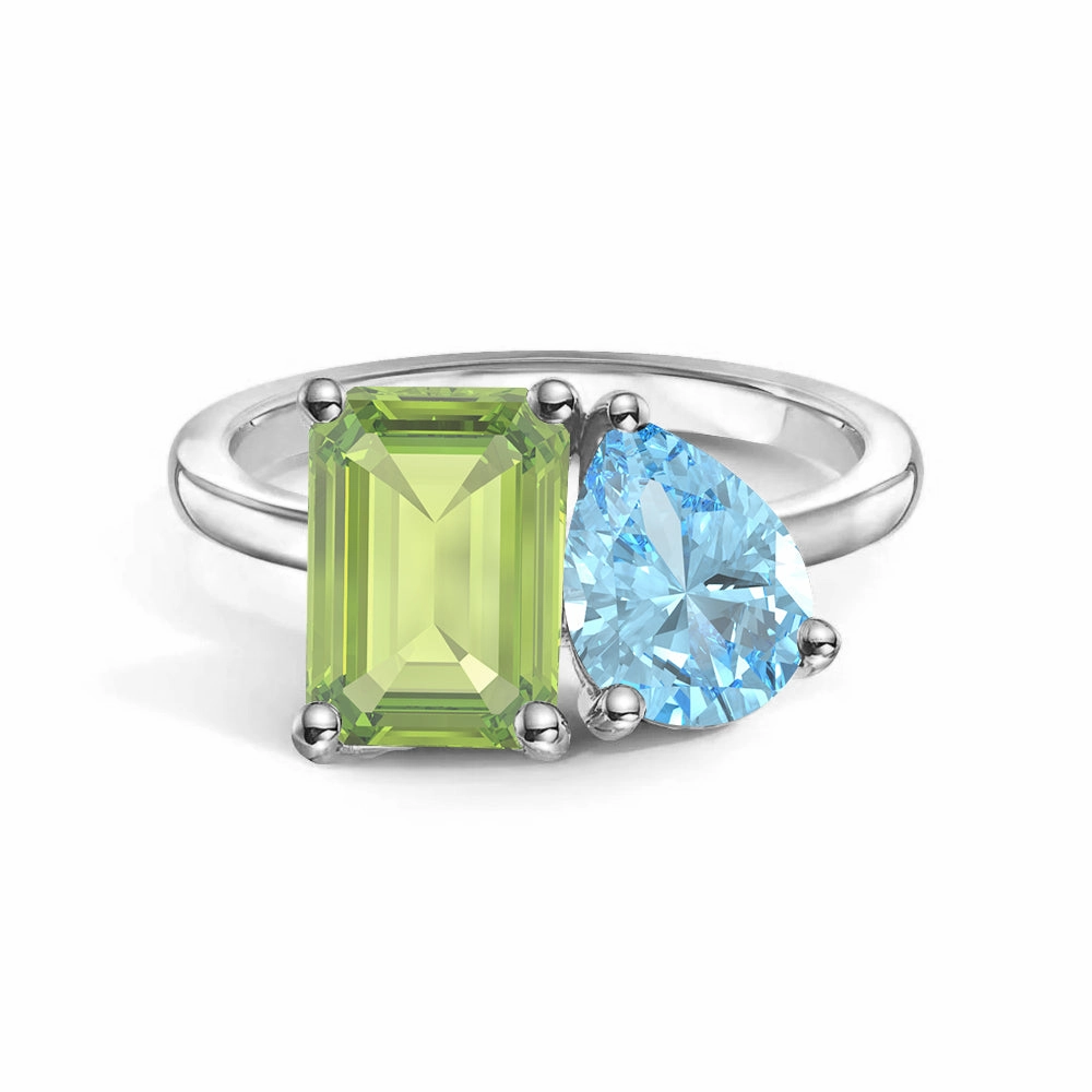 Toi et Moi Personalized Peridot Birthstone Anniversary Ring Dainty Sparkle Festive Accent