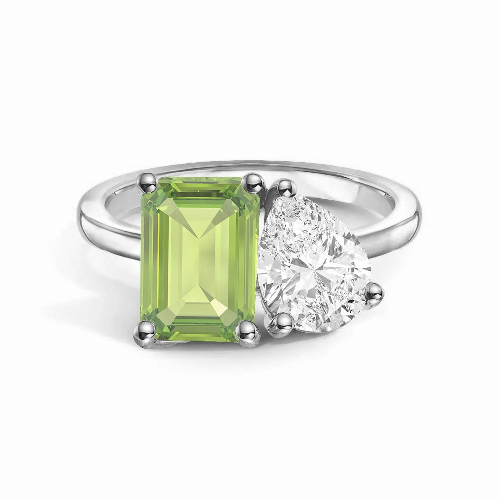 Toi et Moi Personalized Peridot Birthstone Anniversary Ring Shimmering Design