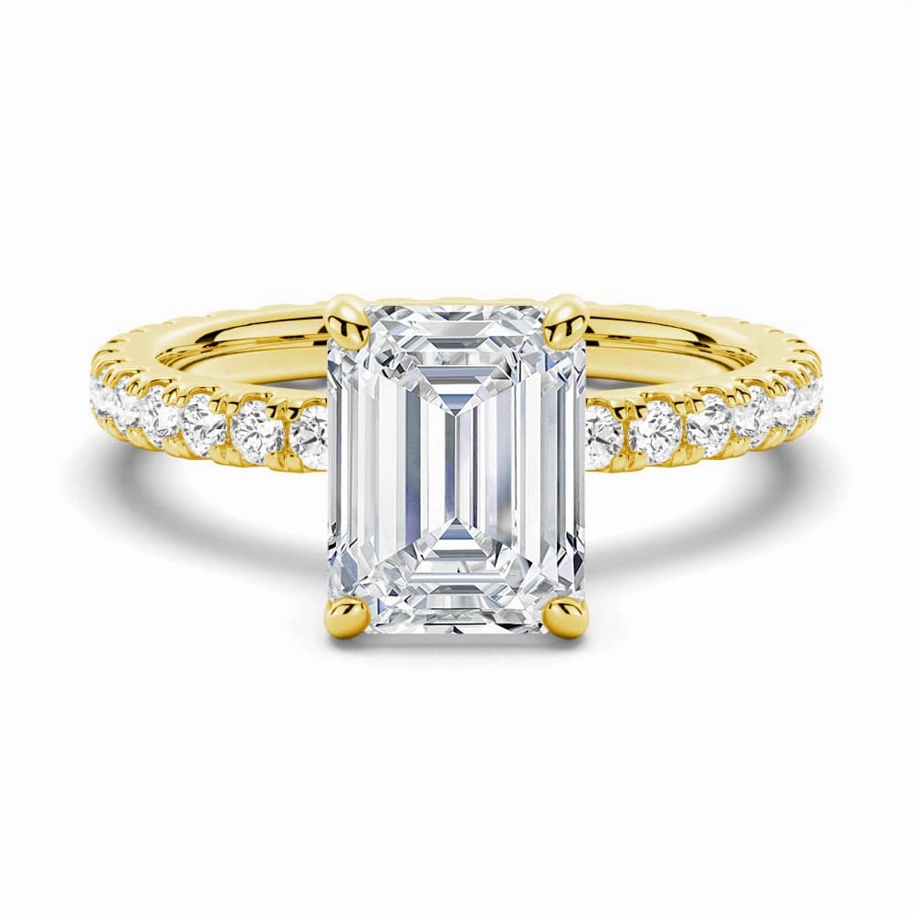 Casual Gift Emerald Cut Moissanite Engagement Ring With Eternity Pave Band
