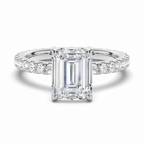 Dynamic Feature Emerald Cut Moissanite Engagement Ring With Eternity Pave Band