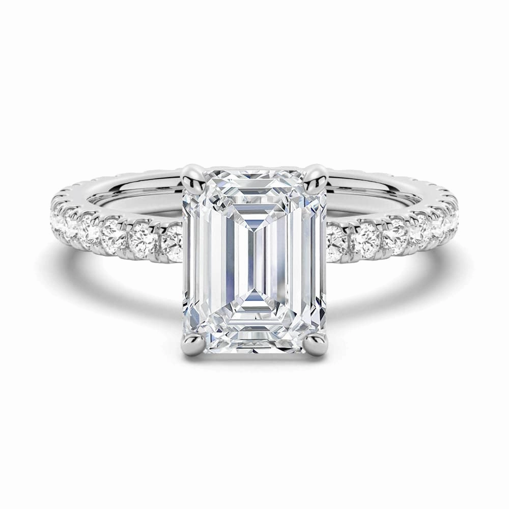 Emerald Cut Moissanite Engagement Ring With Eternity Pave Band Timeless Shine Pure Accent