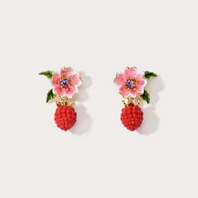 Raspberry Flower Enamel Earrings Square Piece Daily Piece