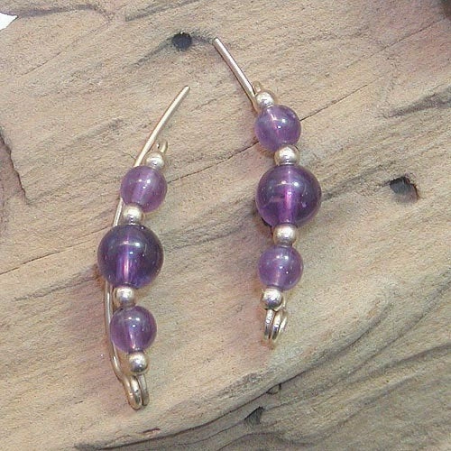 Industrial Item Classic Aesthetic Amethyst Beads Ear Climbers - February Birthstone - Ear Sweep 16